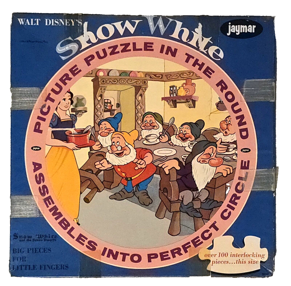 Vintage Disney Snow White Jaymar Puzzle In The Round 19" Diameter 100+ Pieces